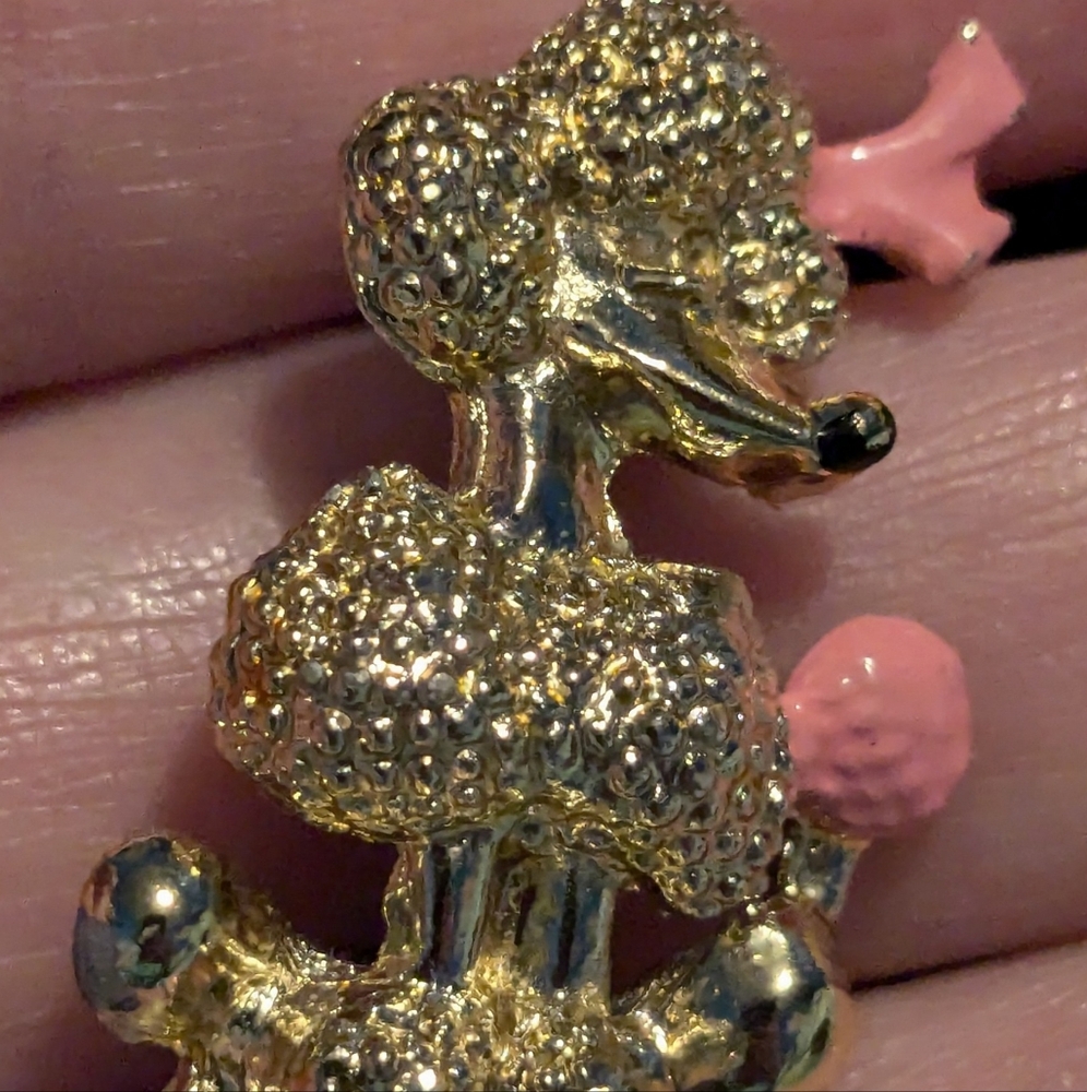 Brooch Poodle Unique Vintage Gold and Pink Accents Poodle Brooch